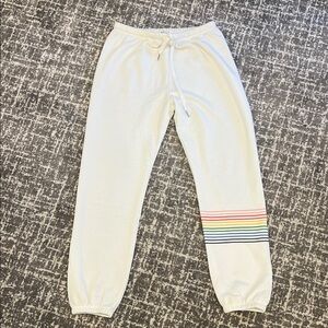 White Cotton Joggers with rainbow stripe detail